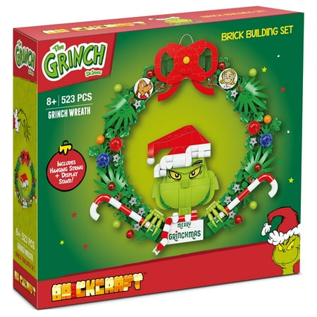 Brickcraft Grinch Wreath Brick Building Kit (523- Plastic Piece Set), Limited Edition Collectible, Christmas D?cor, Hanging Decoration, Toy Gift Idea for Boys and Girls Ages 8 Years Old and up