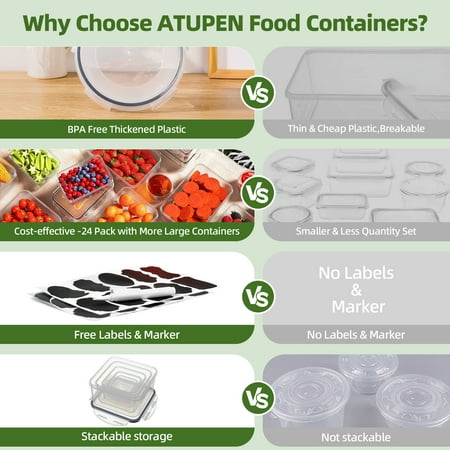 ATUPEN 50 Pcs Food Storage Containers with Lids, Plastic Containers Kitchen Organizers and Storage