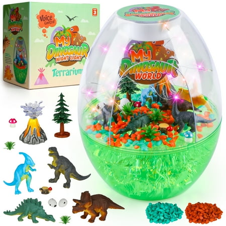 Flooyes Dinosaur Toys, Light-Up Terrarium Kit for Kids 3-8, Voice Control DIY Dinosaur Art and Craft for Kids, Birthday Gifts for Boys Girls