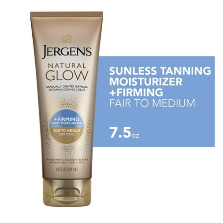 Jergens Natural Glow Firming Daily Moisturizer, Self Tanner, Fair to Medium Tone, 7.5 oz
