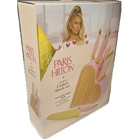 Paris Hilton 10-Piece Heart-Shaped Stainless Steel Knife Block Set, Pink, Pink