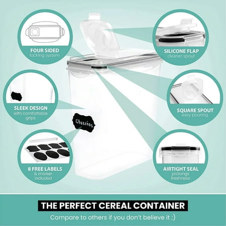 Kosbon Large Cereal Containers Storage Set, 4 Packs Dispenser Approx. 4L Fits Full Standard Size Cereal Box, Airtight Cereal Container Set, Large Plastic Storage Container