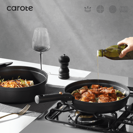 Carote Nonstick Cookware Sets, 19 Pcs Non Stick Pots and Pans Set with Removable Handle, BlackBlack, 20pcs,