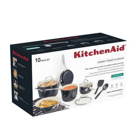 KitchenAid Ceramic Forged Aluminum Nonstick Cookware Set, 10 Piece, Onyx Black