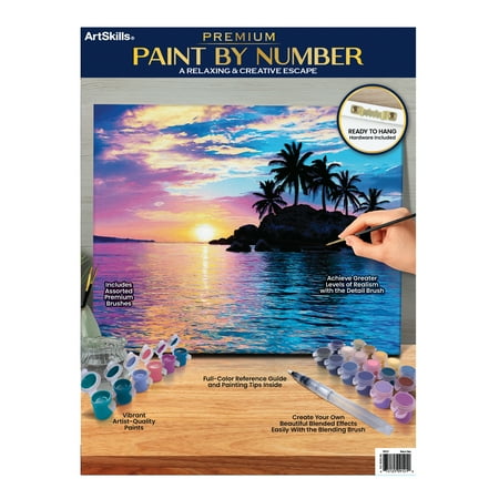 ArtSkills Island Sunset Paint by Number Art Kit for Adults, 20" x 15" Stretched Canvas, Unisex Wall Art