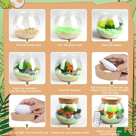 Hot Bee Light-up Dinosaur Terrarium Kit for Kids, Dinosaur Toys Christmas Gift for Boys 3+, Birthday Gifts DIY Toys Arts and Crafts Kits for Kids 4 5 6+