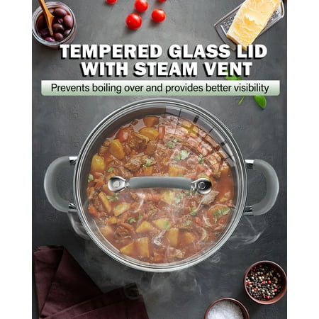 Cook N Home Kitchen Cookware Sets, 12-Piece Basic Stainless Steel Pots and Pans with Grey Silicone Handles, Silver