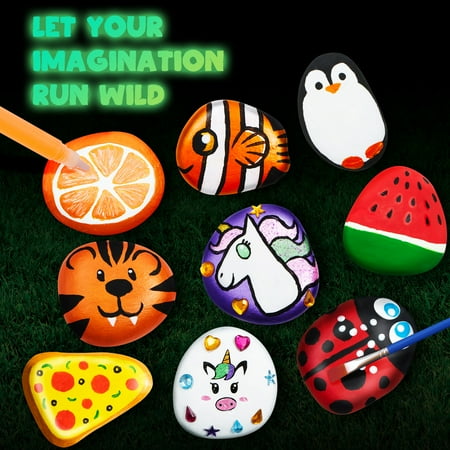 Joyfy Glow in the Dark Rock Painting Arts and Crafts Kit, Creative Fun for Kids Ages 6+