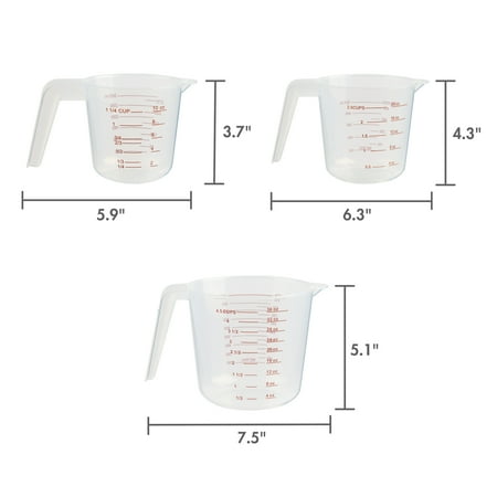 Mainstays 3-Piece Tapered Spout Nesting Plastic Measuring Cups Set, Clear