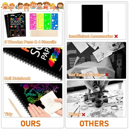 OSLINE Rainbow Scratch Art for Book, Arts and Crafts for Kids Ages 3-10 Girls Boys