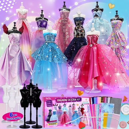 ONE TO FOUR 800+Pcs - Fashion Designer Kit for Girls with 6 Mannequins - Arts and Crafts Kit- Sewing Kit for Kid Ages 8-12 -Girls Gift Age 6 7 8 9 10 11 12-Gifts for Teen Girls