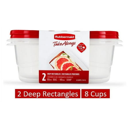 Rubbermaid TakeAlongs, 8 Cups, 2 Packs, Red, Plastic Deep Rectangle Food Storage ContainersRed,