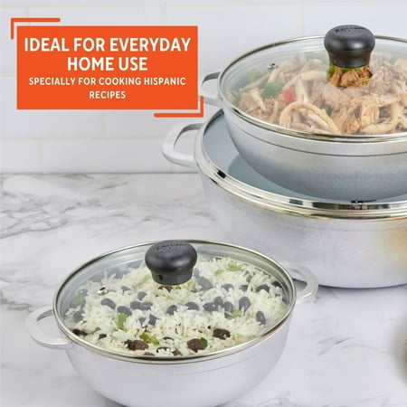 Imusa Basic Caldero Set, 3-Piece Cast Aluminum Cookware Set, Natural Finish, Oven Safe