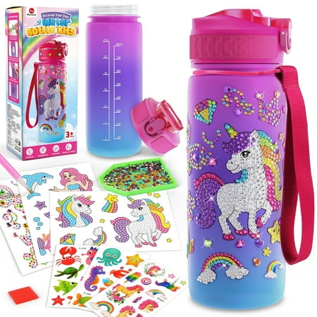 Mocoosy Decorate Your Own Water Bottle Kits for Girls, Unicorn Mermaid Diamond Art Painting Crafts, Kids Personalized Water Bottle for School, Birthday Christmas Gift Toys for Girls Ages 4 6 8 10 12