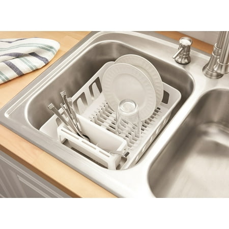 Dish Drying Rack, Mainstays Expandable Dish Rack with Utensil Holder for Kitchen Countertop, White