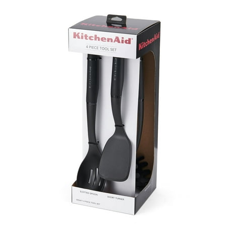 Kitchenaid 4-Piece Plastic Kitchen Utensil Set Includes Spoon, Turner, Pasta Fork, and Spatula