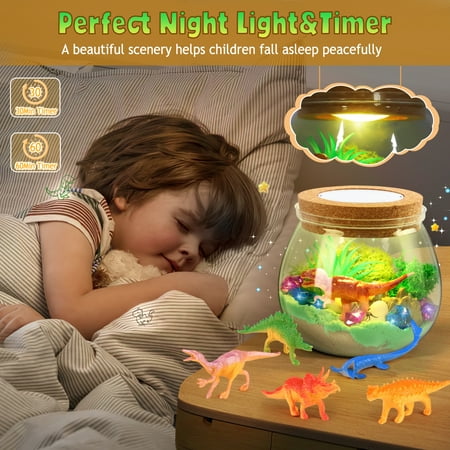 Hot Bee Light-up Dinosaur Terrarium Kit for Kids, Dinosaur Toys Christmas Gift for Boys 3+, Birthday Gifts DIY Toys Arts and Crafts Kits for Kids 4 5 6+