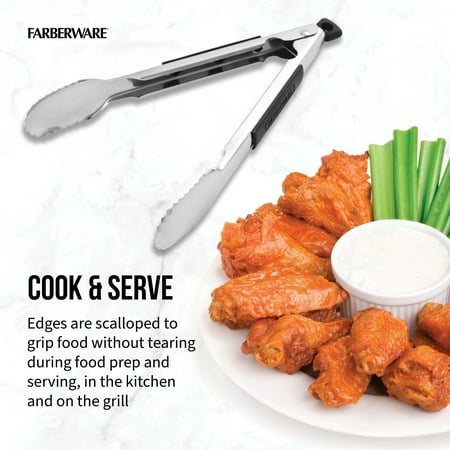 Farberware Soft-Grip Stainless Steel 9 in Locking Kitchen Food Tongs