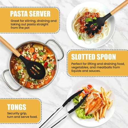 Kitchen Utensils Set- 19 Pcs Silicone Cooking Utensils Set for Nonstick Cookware-Silicone Spatulas Set, Kitchen Gadgets Tools, Pots and Pans Accessories-(Black 19 PCS Set)