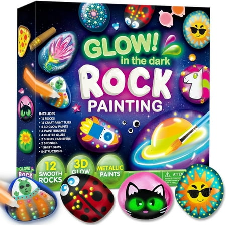 Joyfy Glow in the Dark Rock Painting Arts and Crafts Kit, Creative Fun for Kids Ages 6+