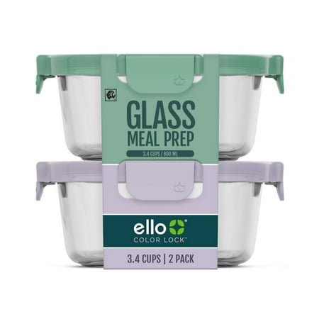 Ello Color Lock 3.4-Cup Round Glass Food Storage Container, 2pk