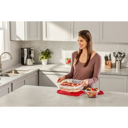 Rubbermaid TakeAlongs, 1 Gallon, 2 Packs, Red, Large Rectangular Plastic Food Storage ContainersRed,