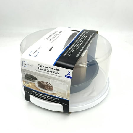 Mainstays 12 inch Clear Cake Carrier with 2pk 9 inch Gray Round Pans, Carbon Steel