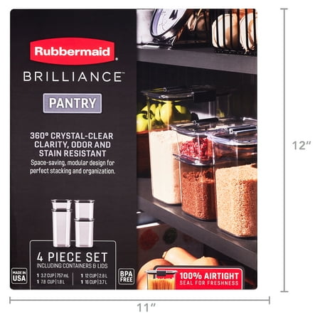 Rubbermaid Brilliance Tritan Airtight Pantry Food Storage 8-Pc Set, 2.8 Qt, Dishwasher Safe