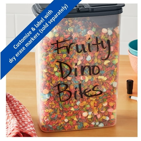 Mainstays Small Cereal Dispenser, Clear Plastic, Gray Lid, 16-Cups (1 Each) 7.25" x 4" x 11.25"