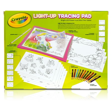 Crayola Pink Light-Up Tracing Pad with Tracing Sheets, Colored Pencils, and Graphite Pencil