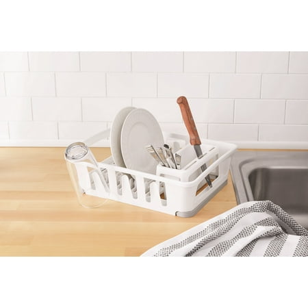 Dish Drying Rack, Mainstays Expandable Dish Rack with Utensil Holder for Kitchen Countertop, White