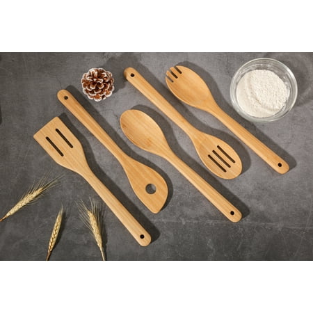Mainstays 5pk Bamboo Spoons for Cooking, Kitchen Essential Tools Set
