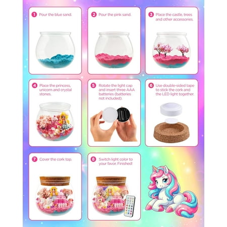 D-FantiX Unicorn Princess Toys Terrarium Kit, Led Night Light Birthday for Little Girls, DIY Arts and Crafts Science Kit for Kids Age 3 4 5 6 7 8-12 Year Old
