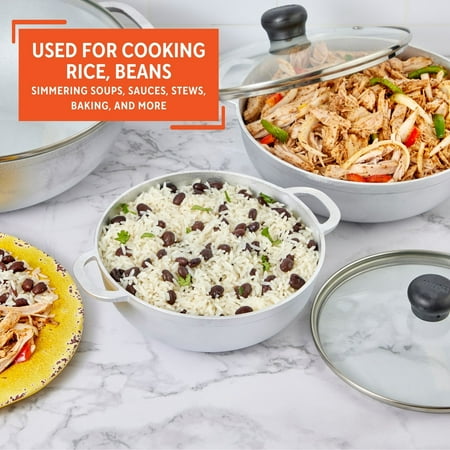 Imusa Basic Caldero Set, 3-Piece Cast Aluminum Cookware Set, Natural Finish, Oven Safe