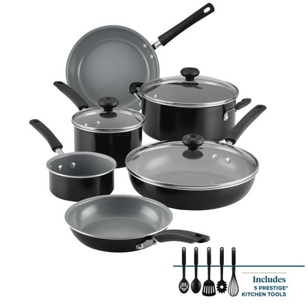 Farberware Easy Clean 14 Piece Nonstick Aluminum Cookware Pot and Pan Set, Black