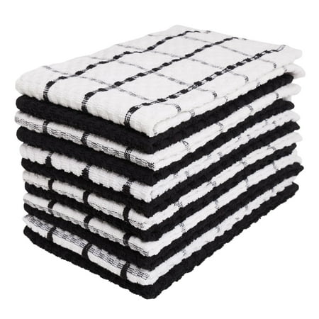 Living Fashions Kitchen Towels 12 Pack - Dish Towels and Dish Cloths - Hand Towel and Dishcloths Sets - 100% Soft Ring Spun Cotton - Great for Cooking in Kitchen or Household Cleaning -Size 15" x 25"Black,