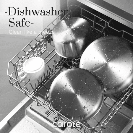 Carote Stainless Steel Pots and Pans, Cookware Set W/Detachable Handle, Oven Safe Induction Cookware, Stainless Steel White Set