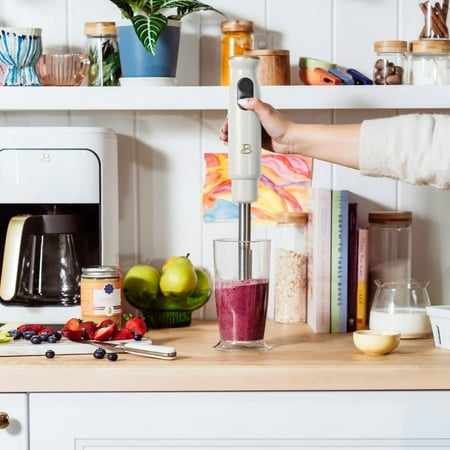 Beautiful 2-Speed Immersion Blender with Chopper & Measuring Cup, White Icing by Drew Barrymore, White