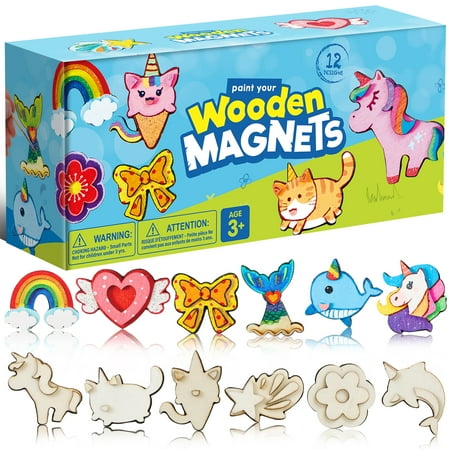 Joyfy Fantasy Wooden Magnets Painting Art & Craft Kit, 12 Piece for Kids Toddler Age 3+