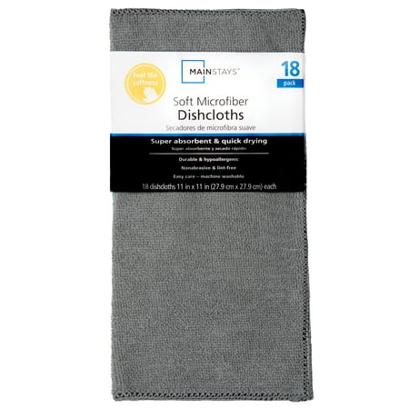 Mainstays Microfiber Assorted Solid Colors Dishcloths, 18 Piece