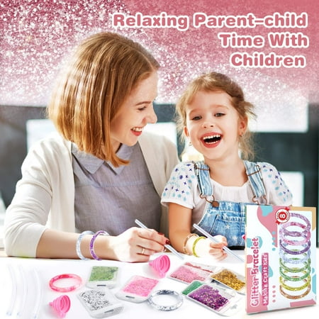 Dikence Bracelet Making Craft for 4 5 6 7 8 Year Old Girls Liquid Glitter Jewellery Making Kit for 5 6 7 8 9 10 11 12 Girl Kid Craft Kits Girl Toy Age 6-8 Arts and Crafts for Kids