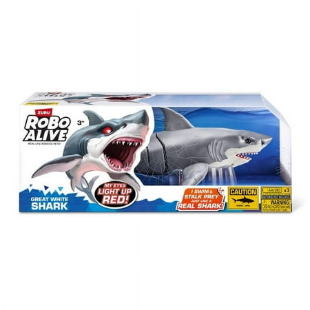 Robo Alive Great White Shark Series 1 by Zuru, Battery-Powered Robotic Light Up Shark Toy, Summer Pool Toy, Bath Toy