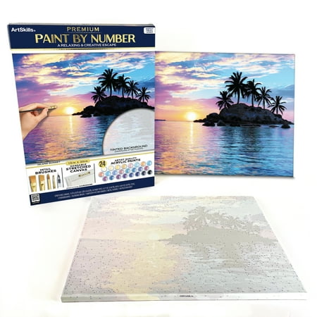 ArtSkills Island Sunset Paint by Number Art Kit for Adults, 20" x 15" Stretched Canvas, Unisex Wall Art