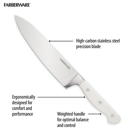 Farberware EdgeKeeper 14-Piece Forged Triple Rivet Kitchen Knife Set with Block White, White