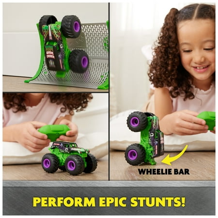 Monster Jam, Official Grave Digger Remote Control Monster Truck with Ramp, Small 1:64 Scale RC Cars Kids Toys for Boys and Girls Ages 3 4 5 6 and up