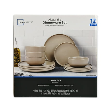 Mainstays Alessandra Brown 12-Piece Stoneware Dinnerware SetBrown,