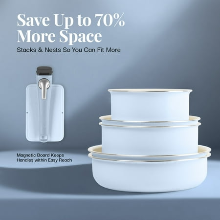 Gotham Steel Nonstick Pots and Pans 18 Piece Ceramic Induction Cookware Kitchen Set Detachable Handles Frying Skillet Blue, Blue