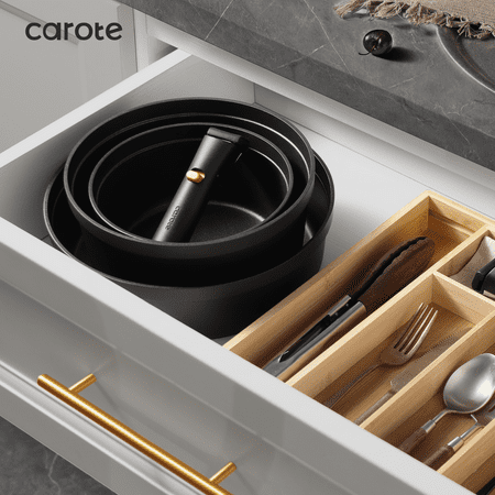 Carote Nonstick Cookware Sets, 19 Pcs Non Stick Pots and Pans Set with Removable Handle, BlackBlack, 20pcs,