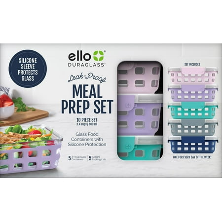 Ello Glass 3.4 Cup 27 Ounce Duraglass Food Storage Meal Prep Container Set, 10 Piece