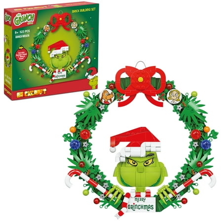 Brickcraft Grinch Wreath Brick Building Kit (523- Plastic Piece Set), Limited Edition Collectible, Christmas D?cor, Hanging Decoration, Toy Gift Idea for Boys and Girls Ages 8 Years Old and up